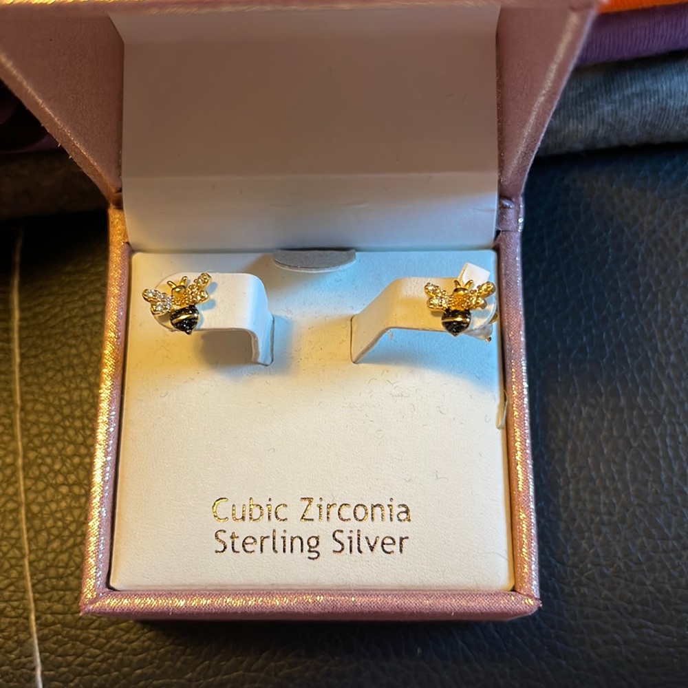 RACHEL ASHWELL  Cubic Zirconia Sterling Silver  Bee Stud Earrings